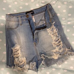 Distressed jean shorts
